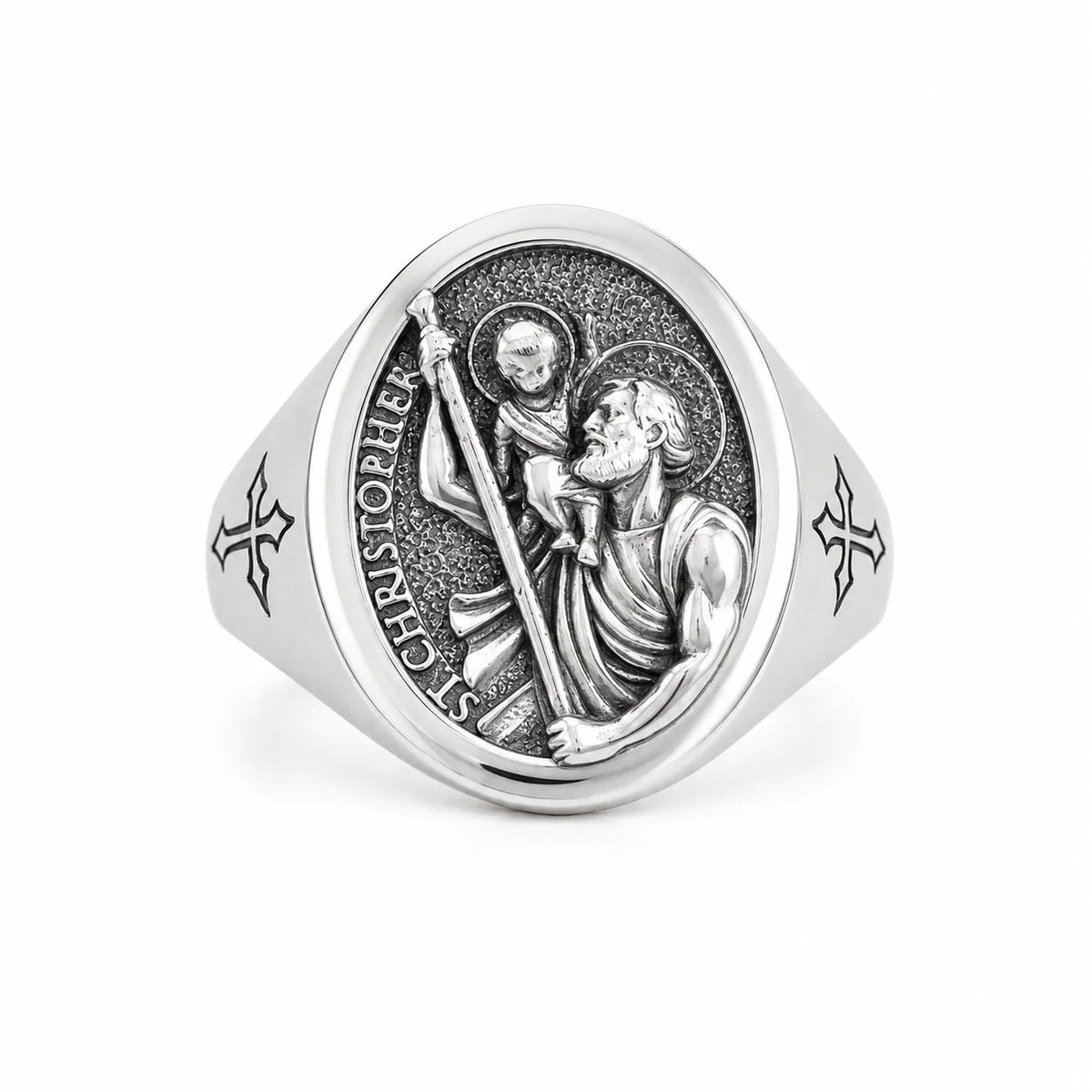 Saint Christopher Relief Signet Ring  Ring Charmora Jewelry