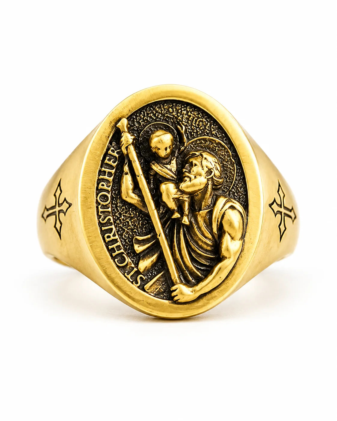Saint Christopher Relief Signet Ring  Ring Charmora Jewelry