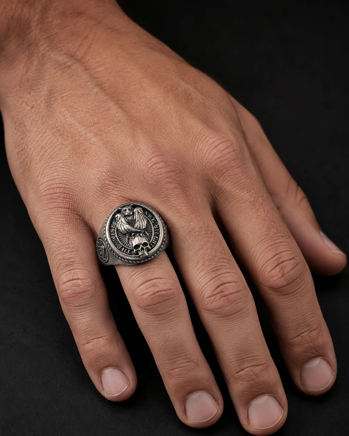 Owl Skull Relief Motif Ring  Ring Charmora Jewelry