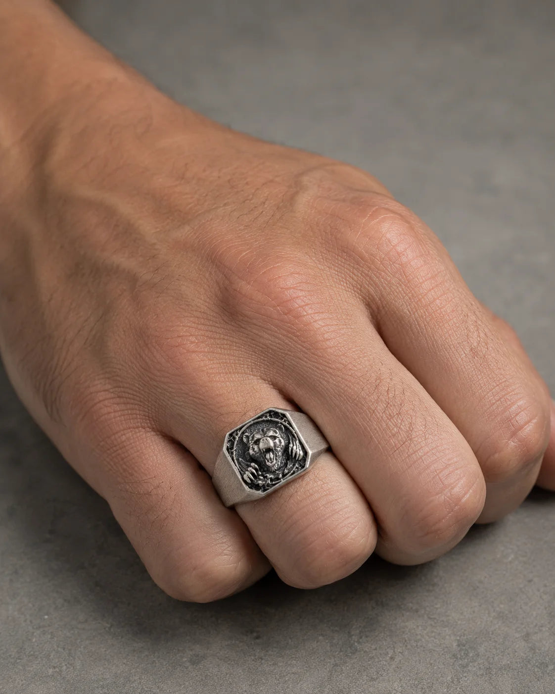 Viking Bear Relief Signet Ring  Ring Charmora Jewelry