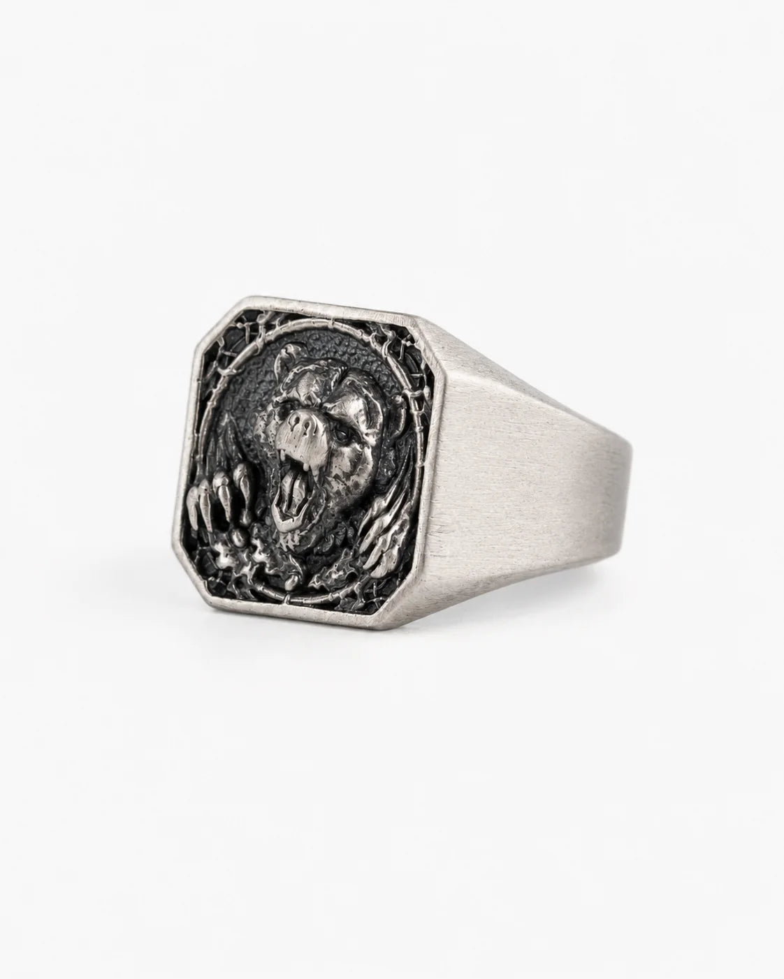 Viking Bear Relief Signet Ring  Ring Charmora Jewelry