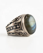 Labradorite Oval Relief Motif Ring  Ring Charmora Jewelry