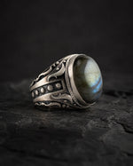 Labradorite Oval Relief Motif Ring  Ring Charmora Jewelry