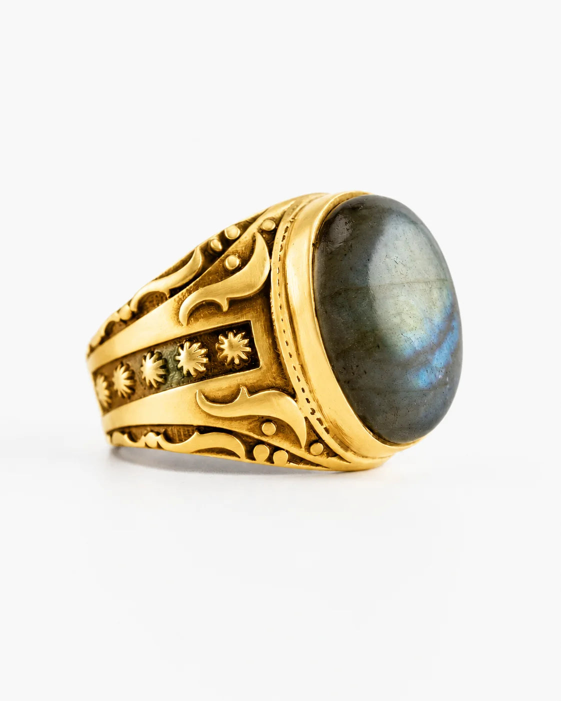 Labradorite Oval Relief Motif Ring  Ring Charmora Jewelry