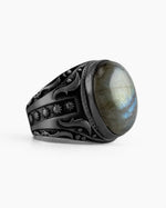 Labradorite Oval Relief Motif Ring  Ring Charmora Jewelry