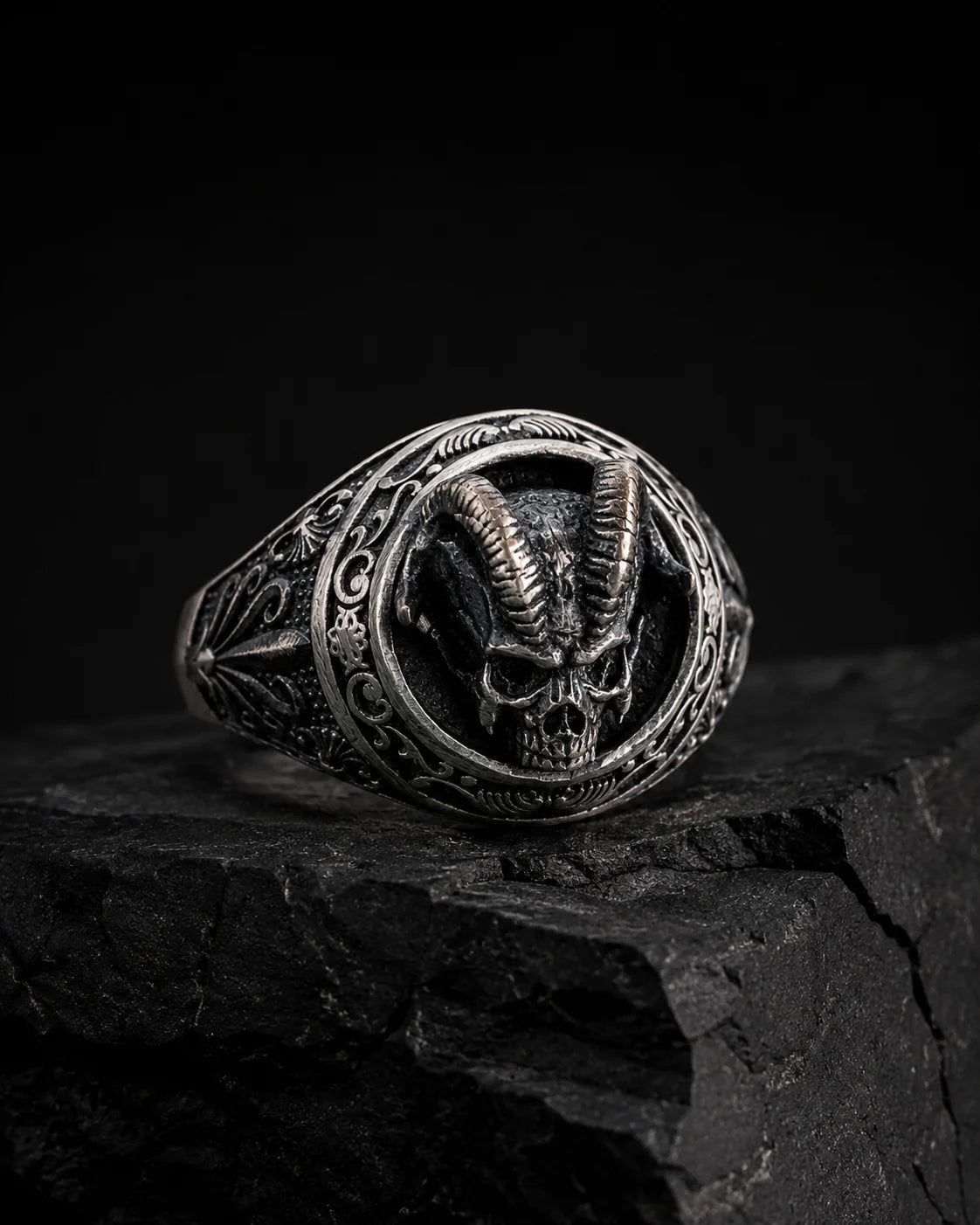 Demon Horns Relief Motif Ring  Ring Charmora Jewelry