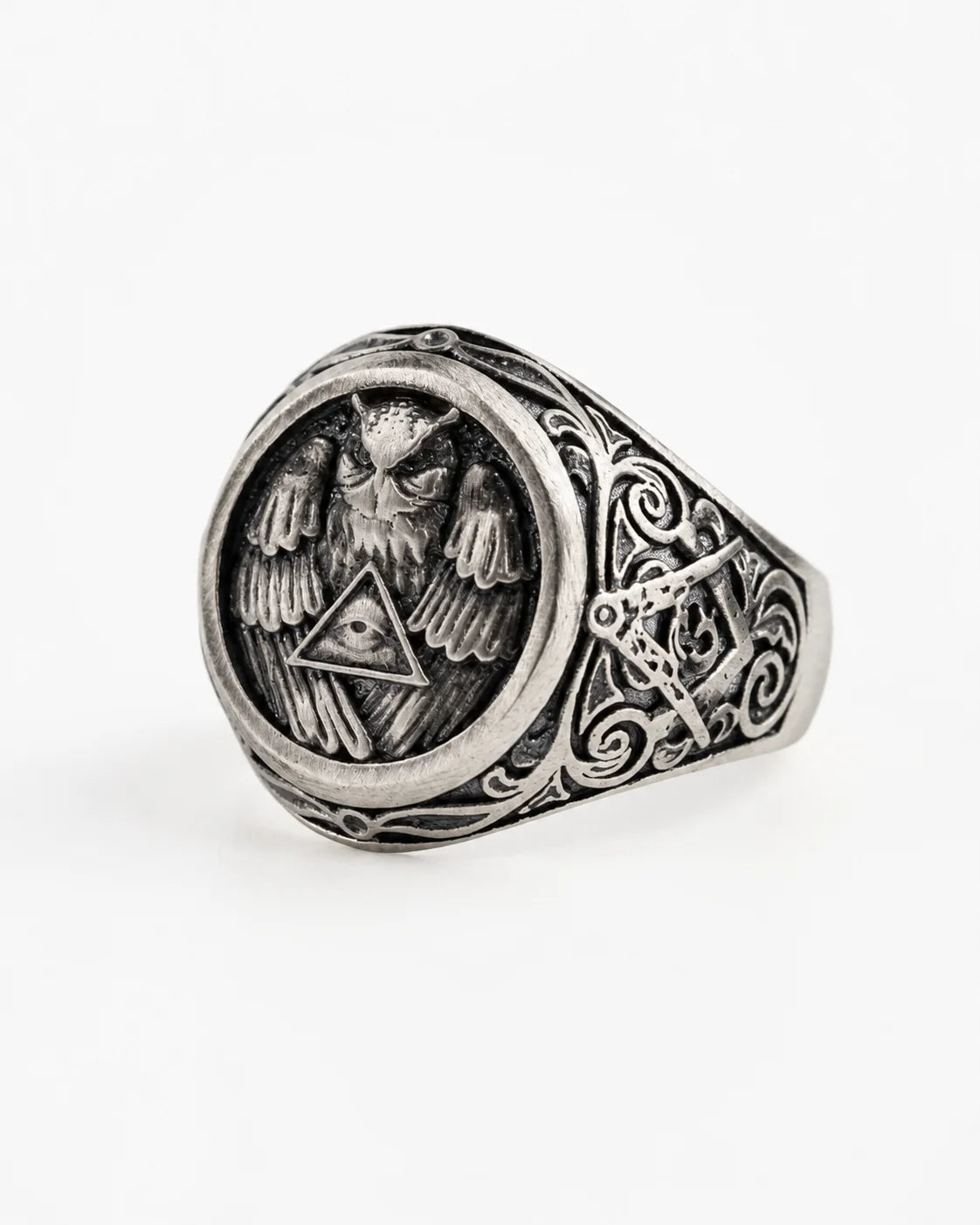 Athena Owl Relief Motif Signet Ring  Ring Charmora Jewelry