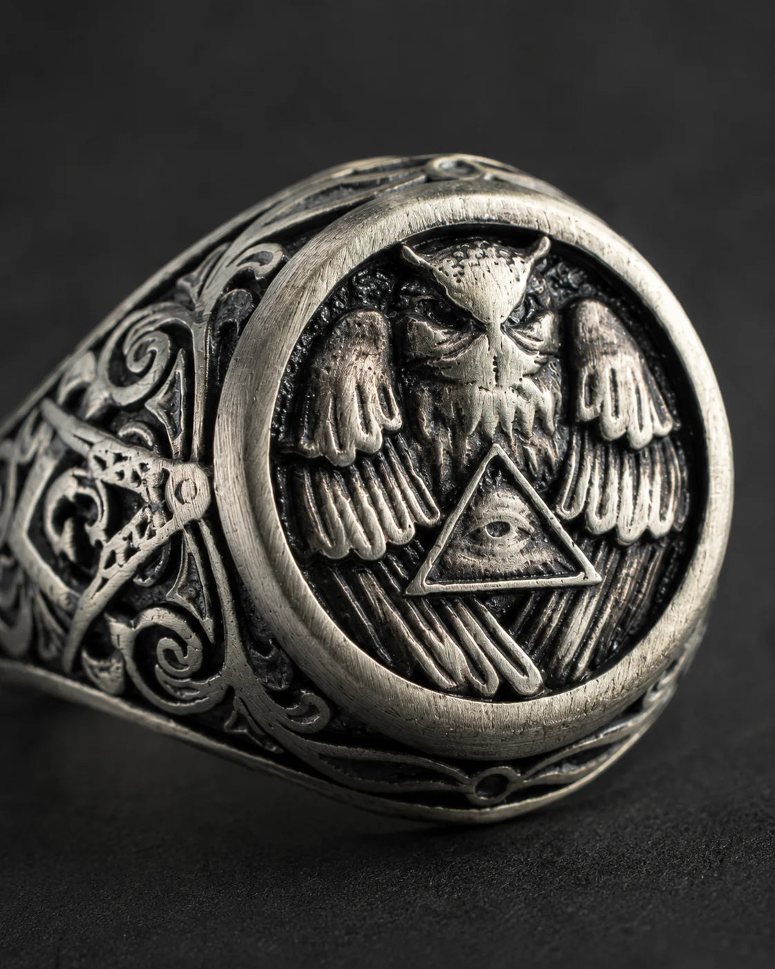 Athena Owl Relief Motif Signet Ring  Ring Charmora Jewelry