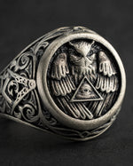 Athena Owl Relief Motif Signet Ring  Ring Charmora Jewelry