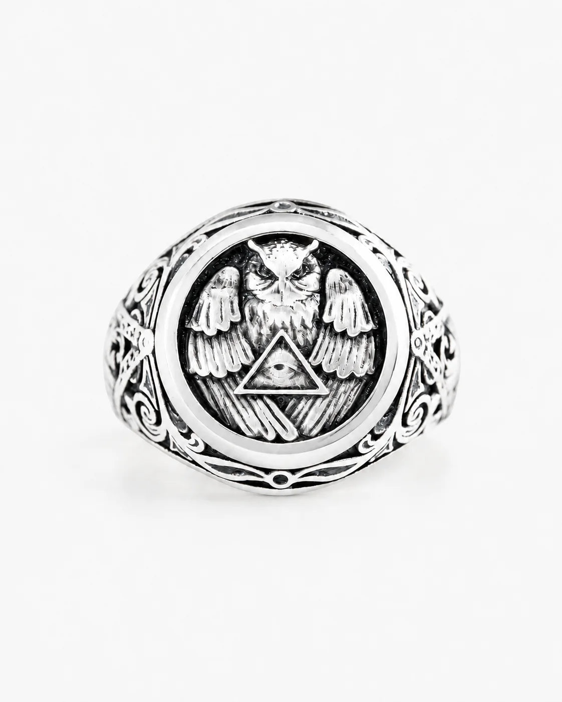 Athena Owl Relief Motif Signet Ring  Ring Charmora Jewelry