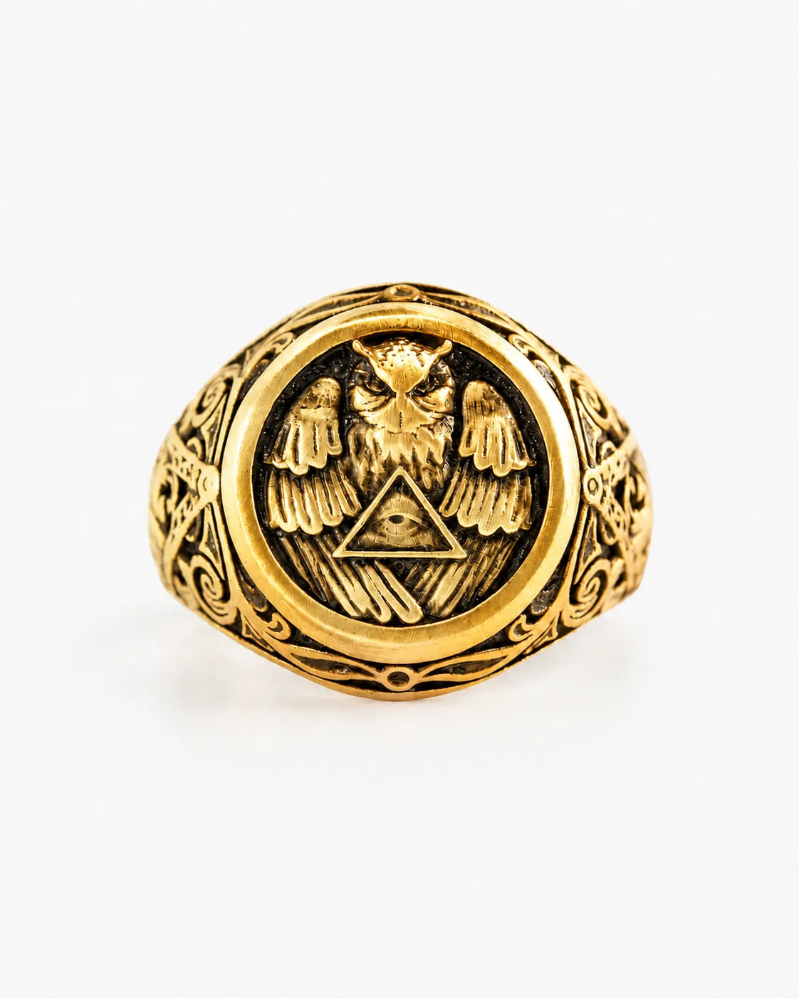 Athena Owl Relief Motif Signet Ring  Ring Charmora Jewelry