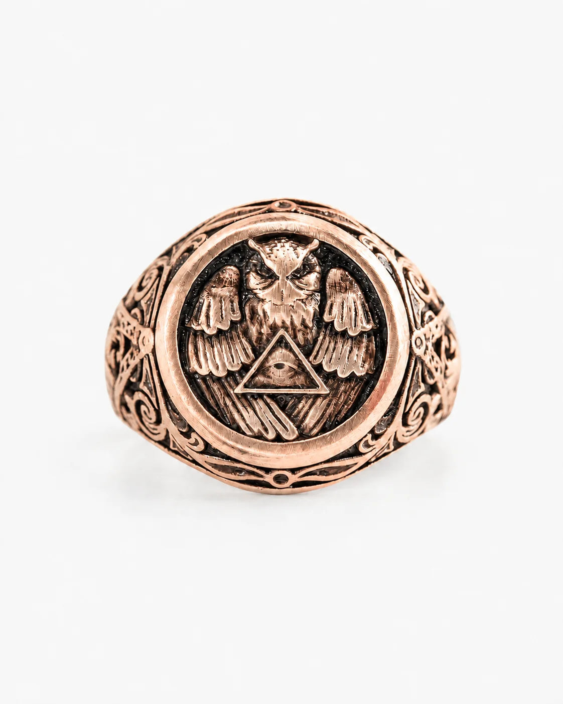 Athena Owl Relief Motif Signet Ring  Ring Charmora Jewelry