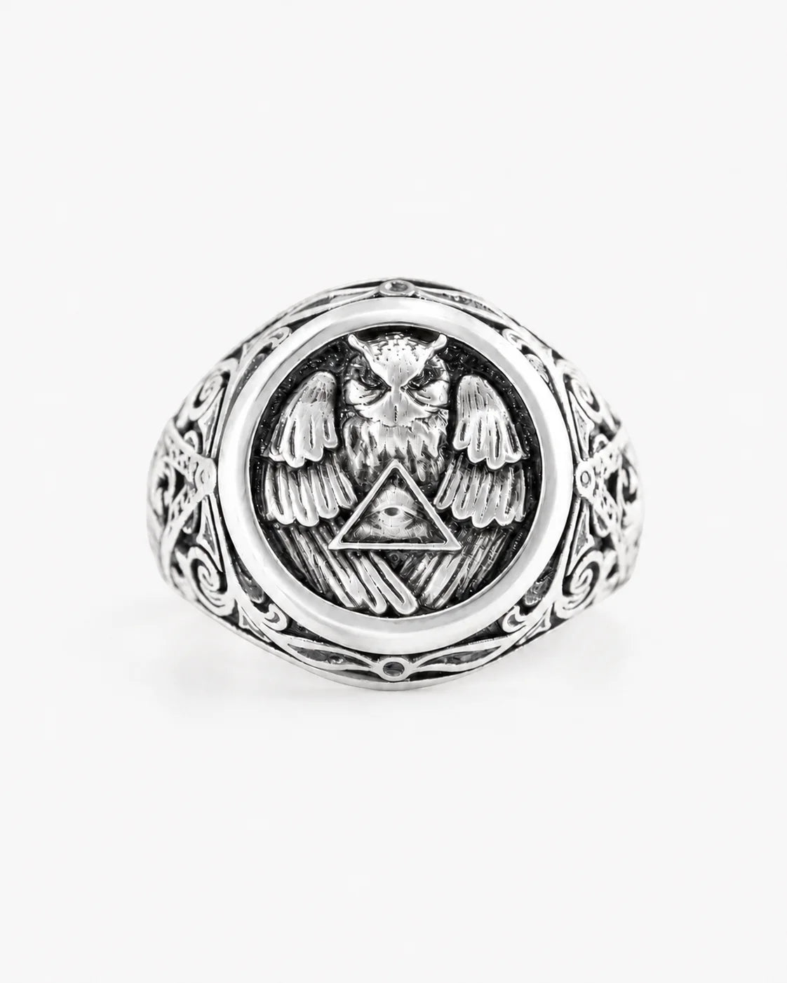 Athena Owl Relief Motif Signet Ring  Ring Charmora Jewelry