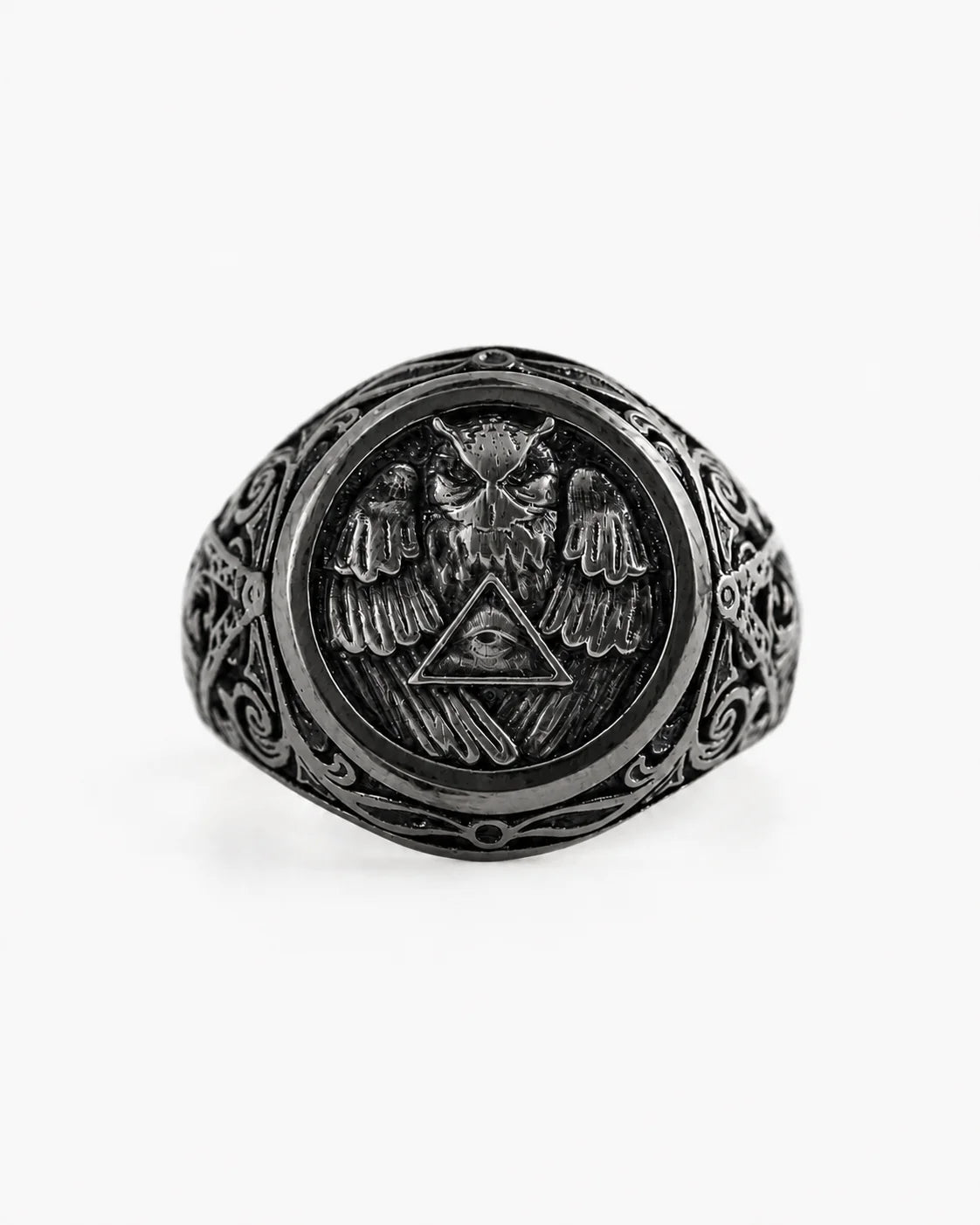 Athena Owl Relief Motif Signet Ring  Ring Charmora Jewelry