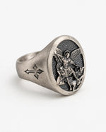 St Michael Archangel Relief Motif Signet Ring  Ring Charmora Jewelry