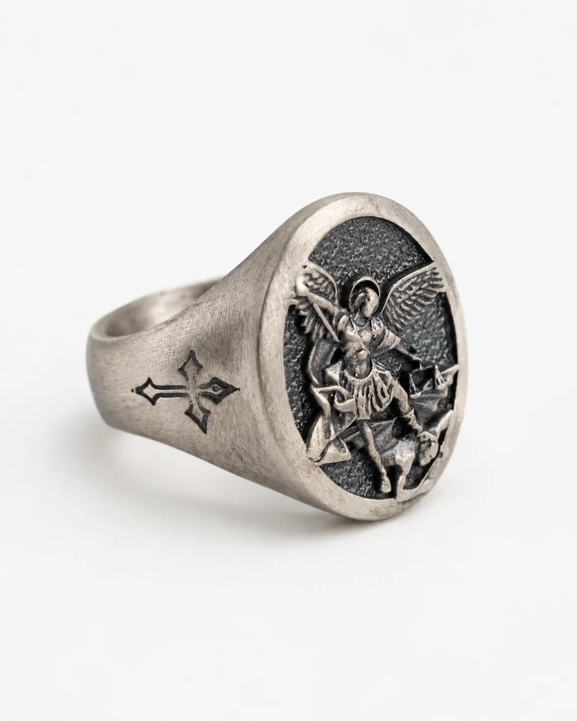 St Michael Archangel Relief Motif Signet Ring  Ring Charmora Jewelry