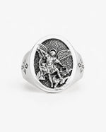 St Michael Archangel Relief Motif Signet Ring  Ring Charmora Jewelry