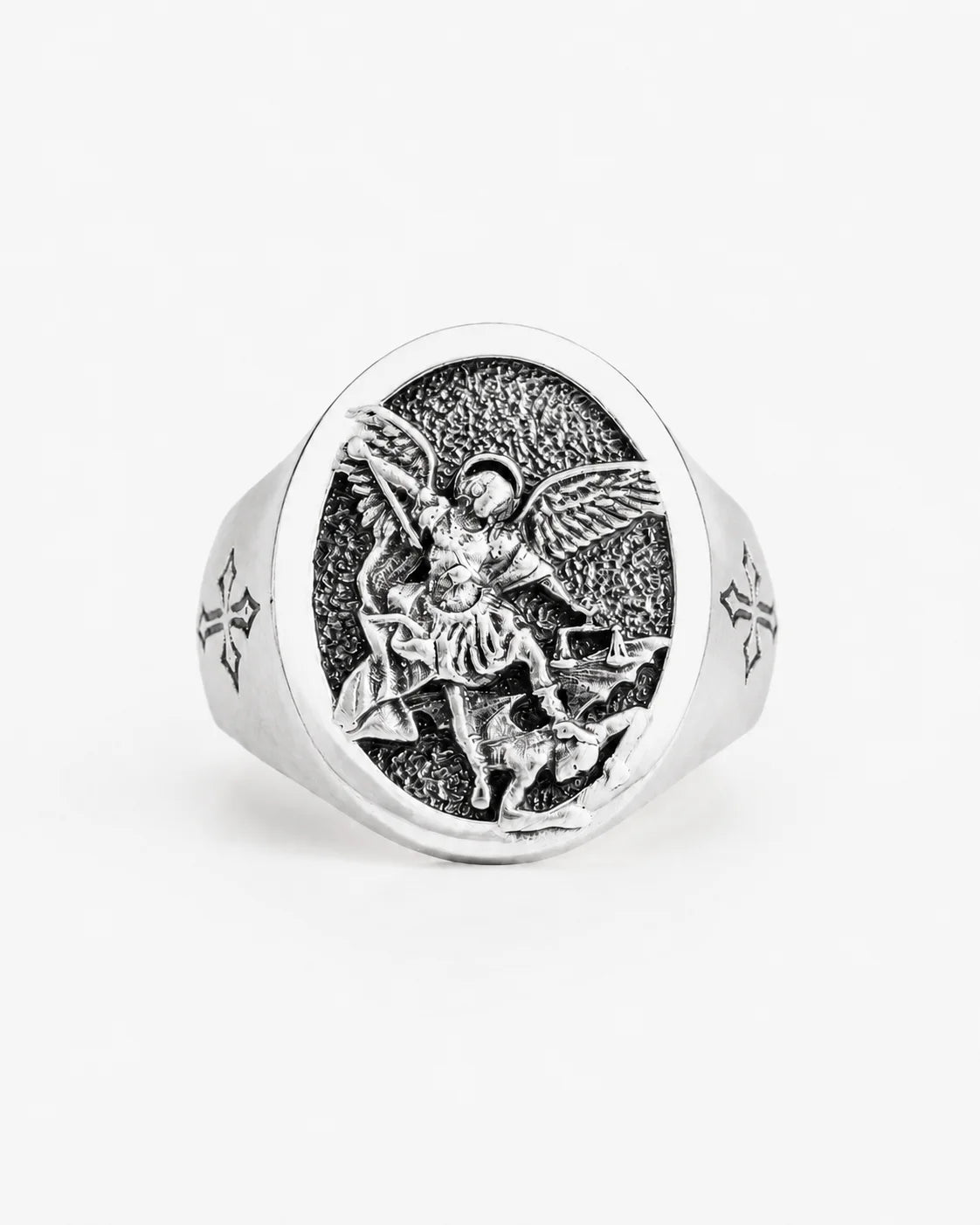 St Michael Archangel Relief Motif Signet Ring  Ring Charmora Jewelry