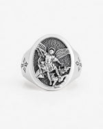 St Michael Archangel Relief Motif Signet Ring  Ring Charmora Jewelry