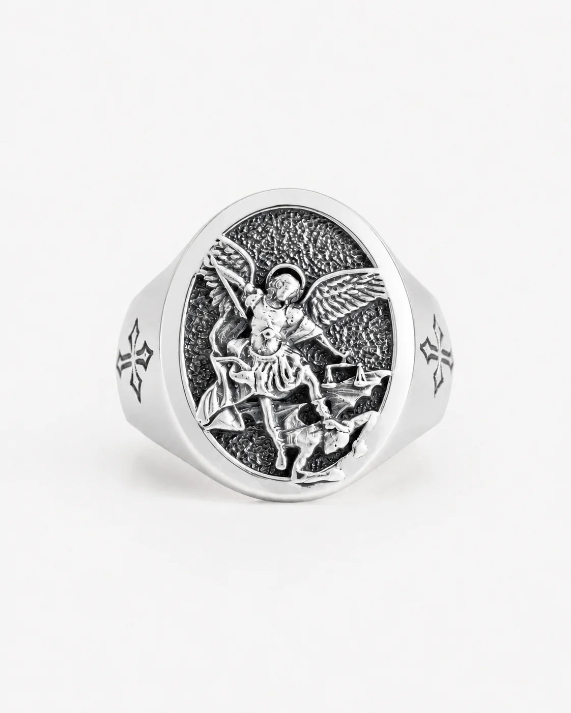 St Michael Archangel Relief Motif Signet Ring  Ring Charmora Jewelry