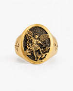 St Michael Archangel Relief Motif Signet Ring  Ring Charmora Jewelry