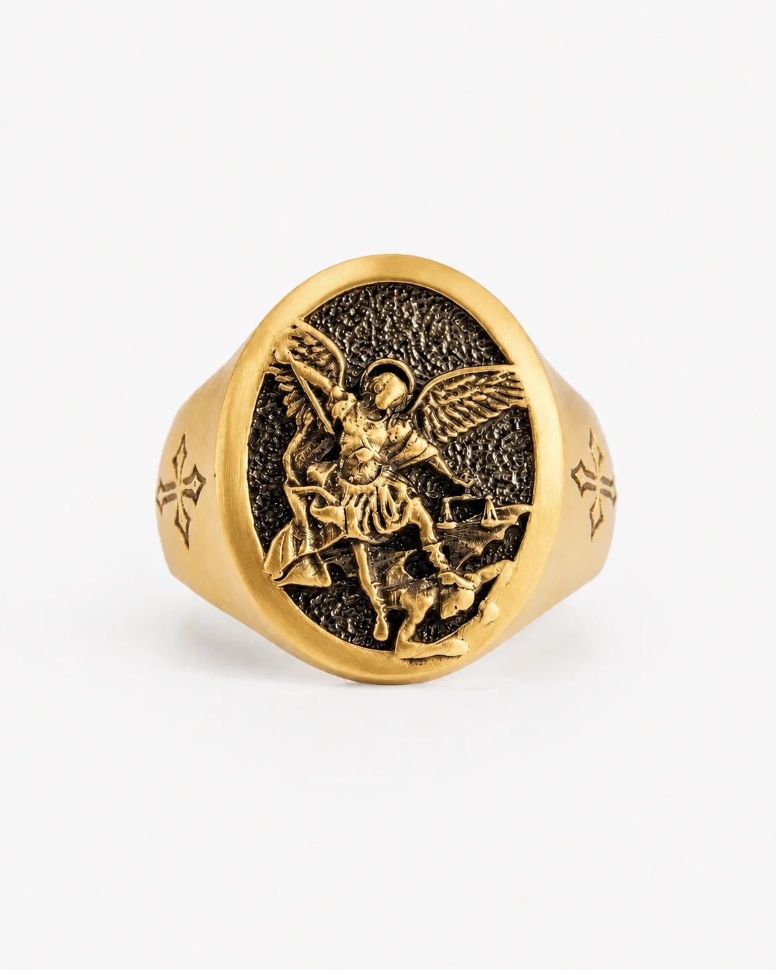 St Michael Archangel Relief Motif Signet Ring  Ring Charmora Jewelry