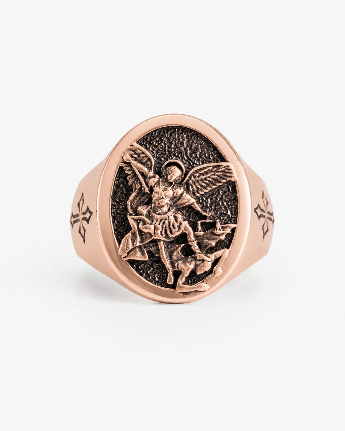St Michael Archangel Relief Motif Signet Ring  Ring Charmora Jewelry