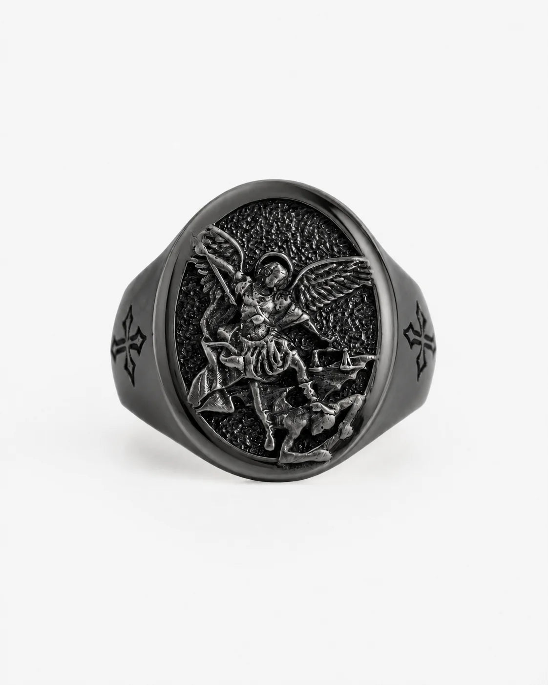 St Michael Archangel Relief Motif Signet Ring  Ring Charmora Jewelry