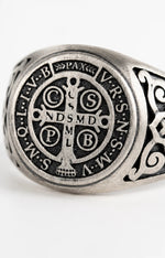 St Benedict Relief Motif Signet Ring  Ring Charmora Jewelry