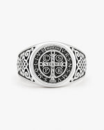 St Benedict Relief Motif Signet Ring  Ring Charmora Jewelry