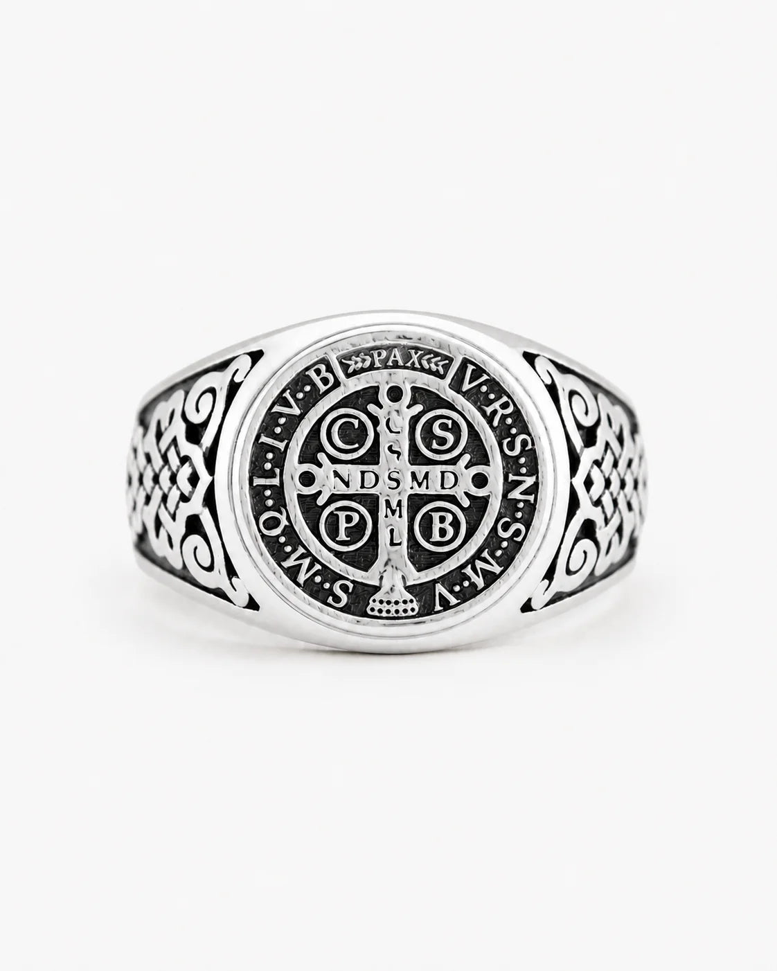 St Benedict Relief Motif Signet Ring  Ring Charmora Jewelry