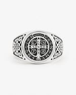St Benedict Relief Motif Signet Ring  Ring Charmora Jewelry