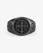 St Benedict Relief Motif Signet Ring  Ring Charmora Jewelry