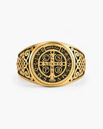 St Benedict Relief Motif Signet Ring  Ring Charmora Jewelry