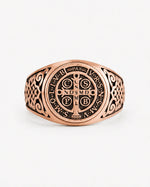 St Benedict Relief Motif Signet Ring  Ring Charmora Jewelry