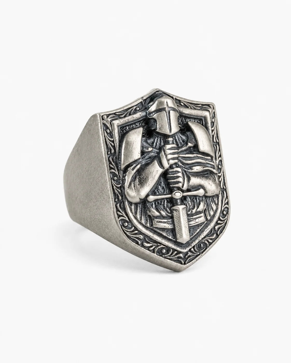 Knight Crusader Relief Motif Ring  Ring Charmora Jewelry
