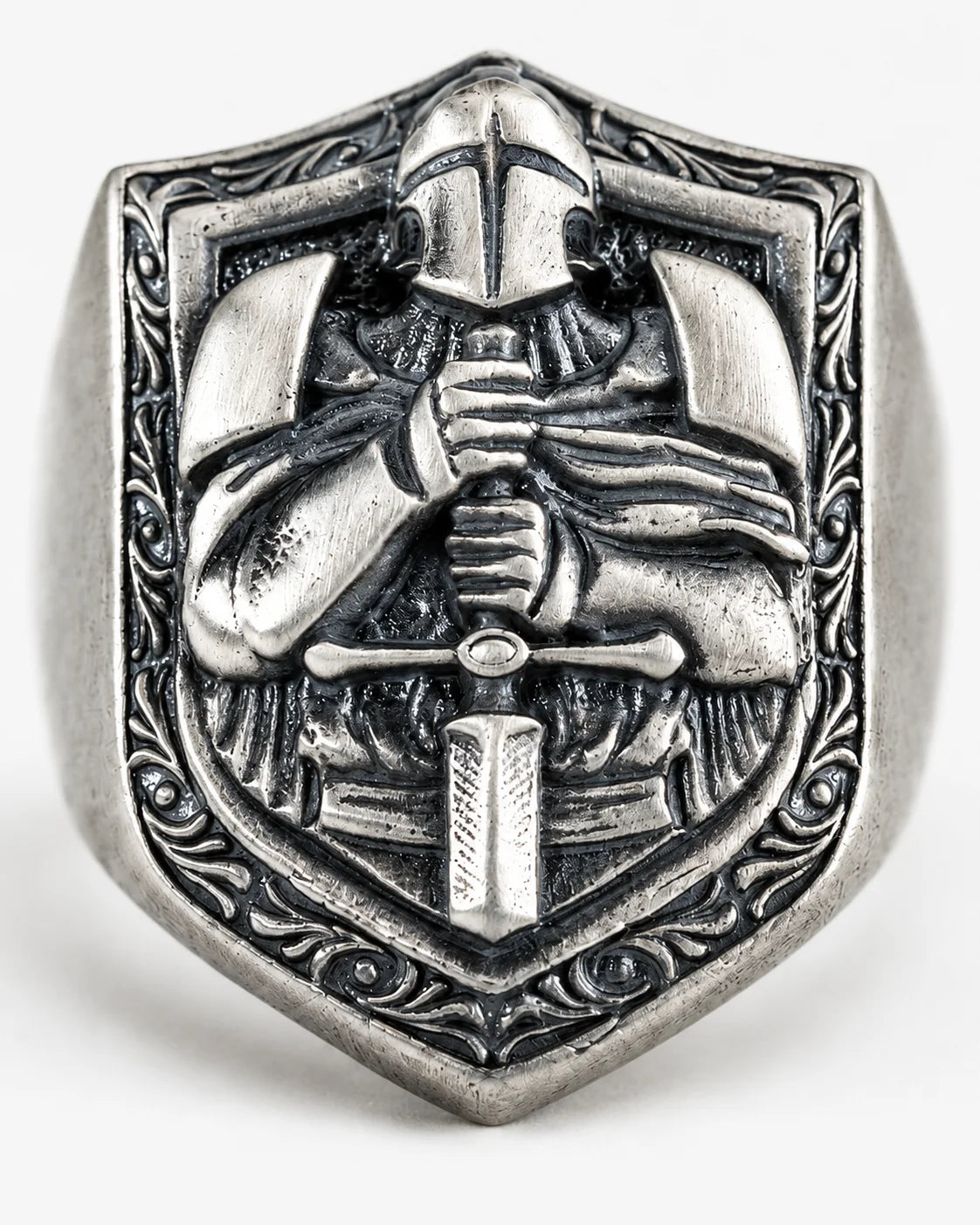 Knight Crusader Relief Motif Ring  Ring Charmora Jewelry