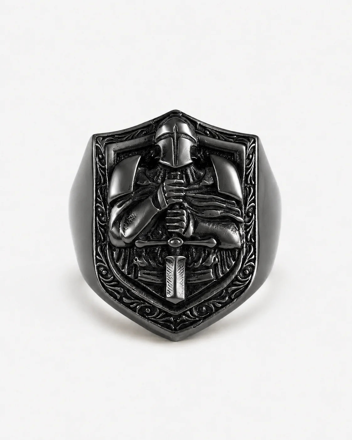 Knight Crusader Relief Motif Ring  Ring Charmora Jewelry