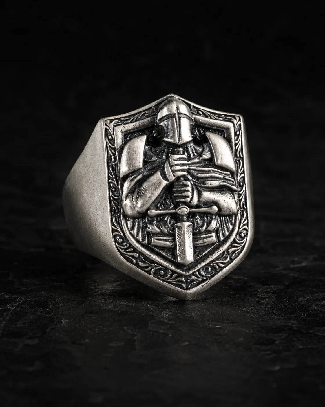 Knight Crusader Relief Motif Ring  Ring Charmora Jewelry