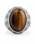 Tiger's Eye Floral Relief Motif Signet Ring  Ring Charmora Jewelry