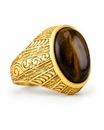 Tiger's Eye Floral Relief Motif Signet Ring  Ring Charmora Jewelry