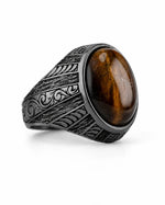 Tiger's Eye Floral Relief Motif Signet Ring  Ring Charmora Jewelry