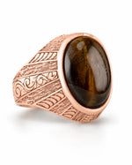 Tiger's Eye Floral Relief Motif Signet Ring  Ring Charmora Jewelry