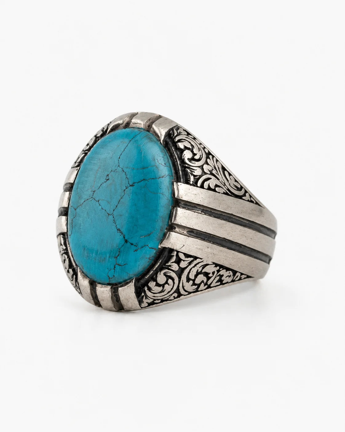 Ottoman Relief Motif Turquoise Ring  Ring Charmora Jewelry