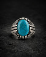 Ottoman Relief Motif Turquoise Ring  Ring Charmora Jewelry