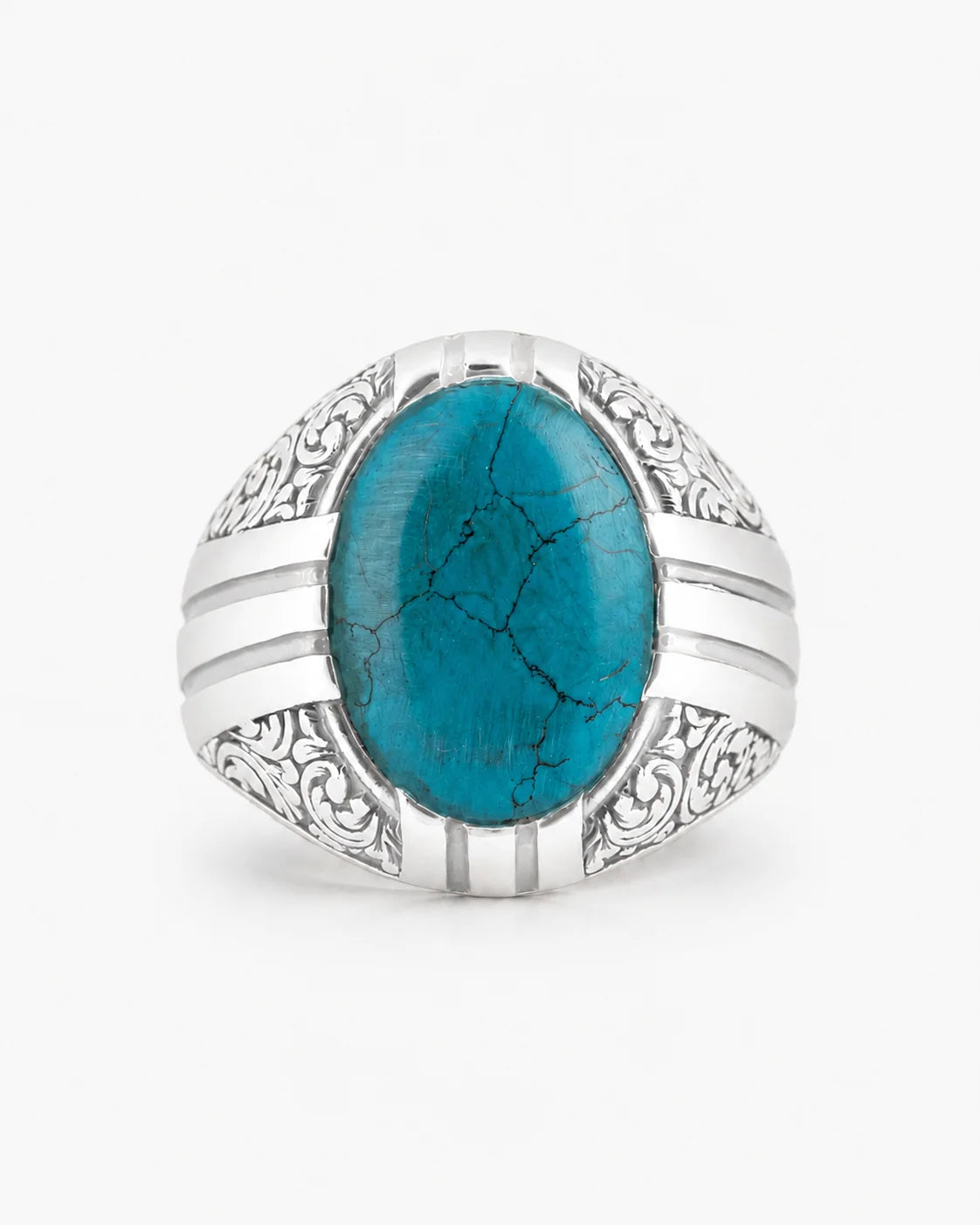 Ottoman Relief Motif Turquoise Ring  Ring Charmora Jewelry