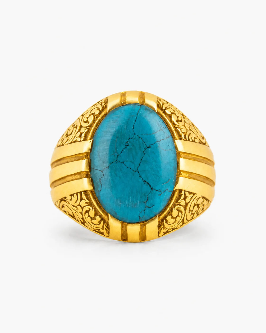 Ottoman Relief Motif Turquoise Ring  Ring Charmora Jewelry