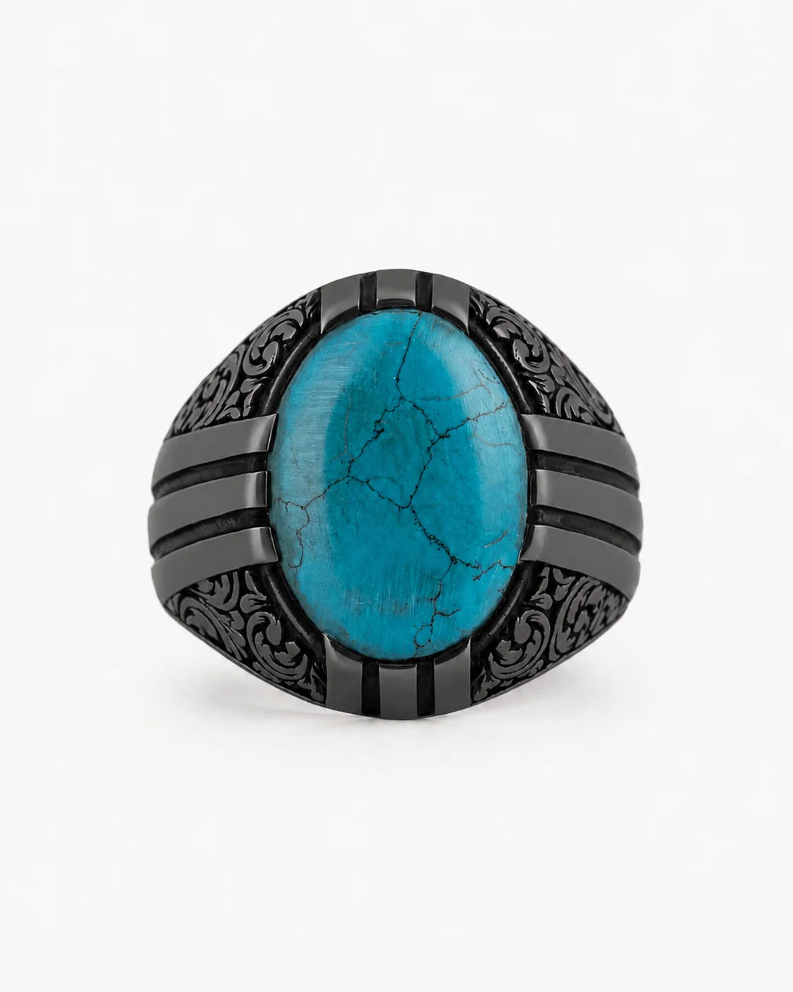 Ottoman Relief Motif Turquoise Ring  Ring Charmora Jewelry