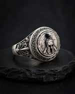 Spartan Helmet Relief Motif Signet Ring  Ring Charmora Jewelry