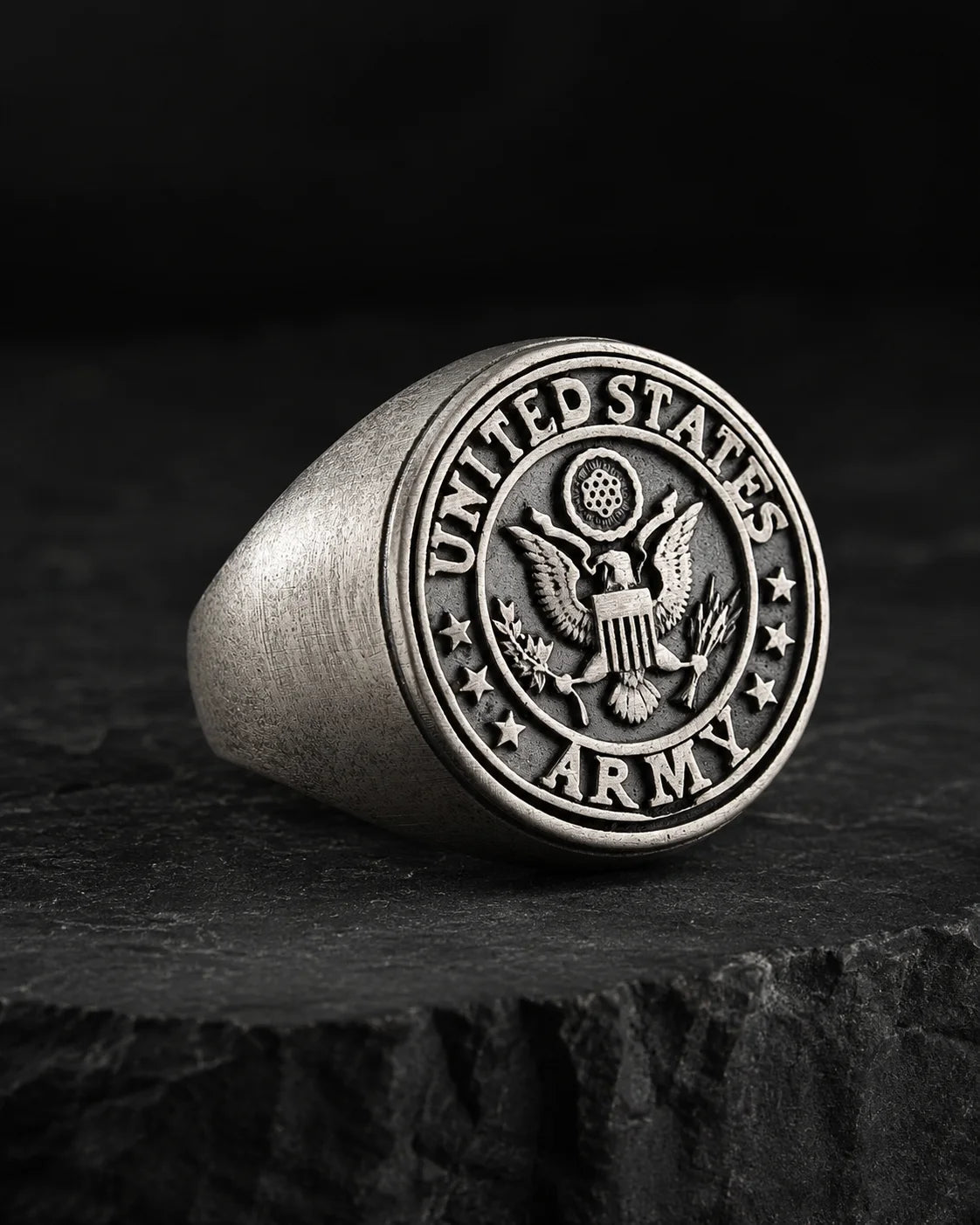 US Army Eagle Crest Relief Motif Signet Ring  Ring Charmora Jewelry